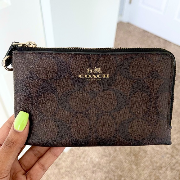 Coach Handbags - Coach Authentic Signature PVC Double Corner Zip Wallet Wristlet